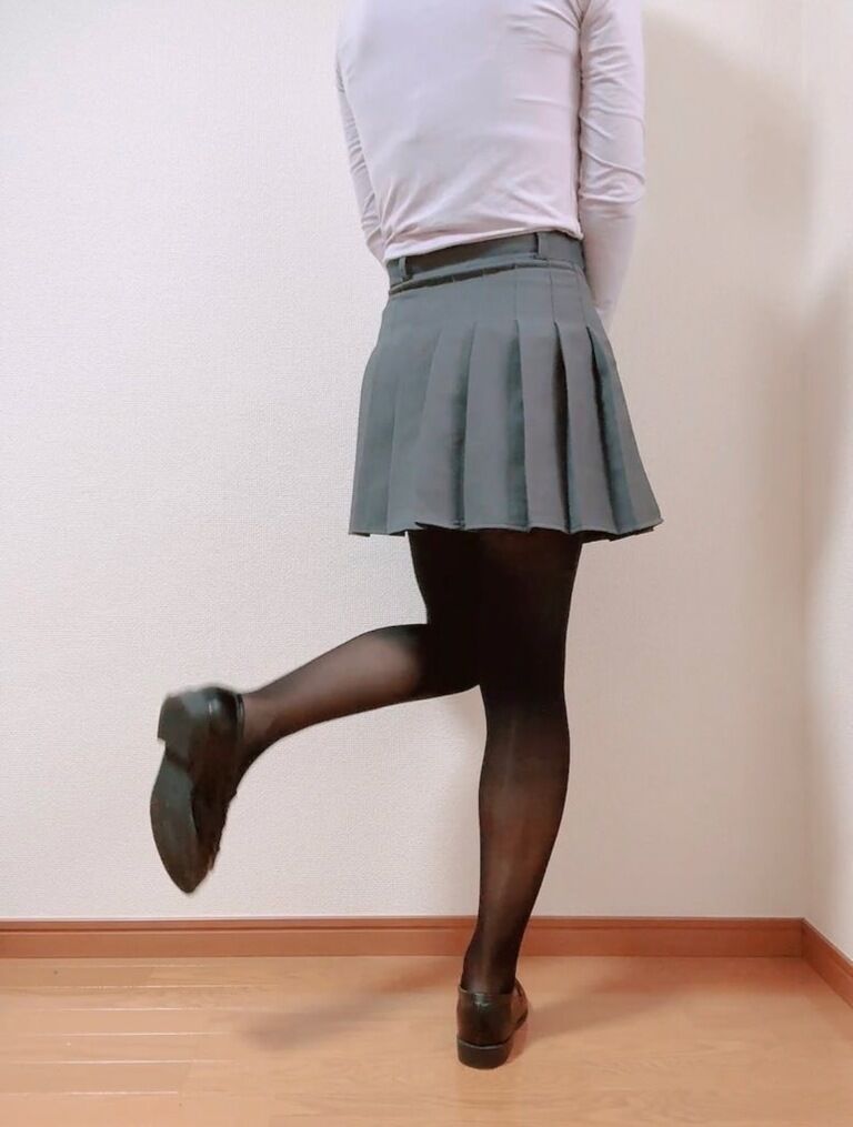 黒パンスト×プリーツミニスカ💕コスプレ❤️