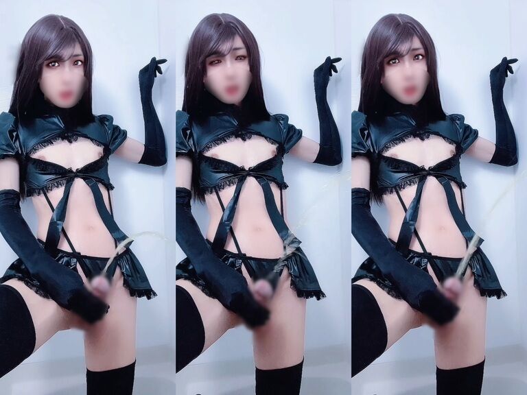 【澪支援プラン限定購入可】レザーメイドコスプレ女装💕オシッコ放尿動画💦💖
